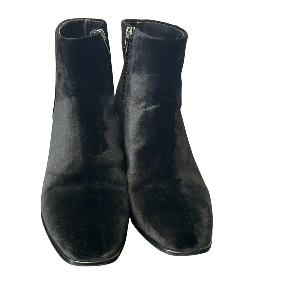 Via Spiga Shoes Booties Black Zip Up Ankle Boot Velvet Block Heel Women's Size 9
